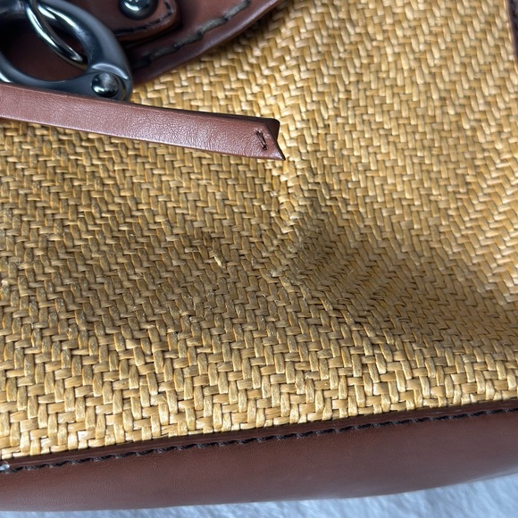 Francesco Biasia Beige Straw Brown Faux Leather Purse Shoulder Bag Satchel Tote - Picture 8 of 14